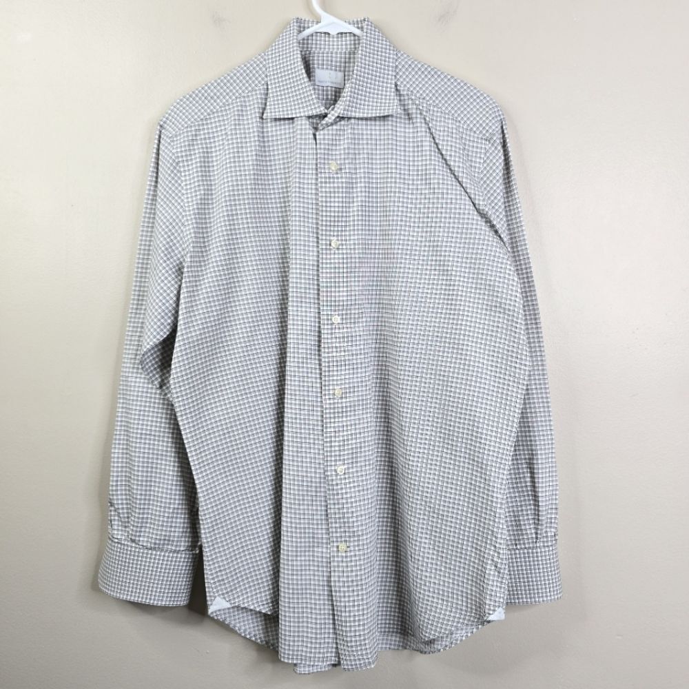 Mastai Ferretti Mens Long Sleeve Gingham Print Button Down Dress Shirt 16 - 41